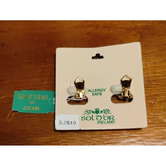 18K Gold  Irish Wedding Band SOL D'OrR Clip On Earrings - Picture 2 of 2